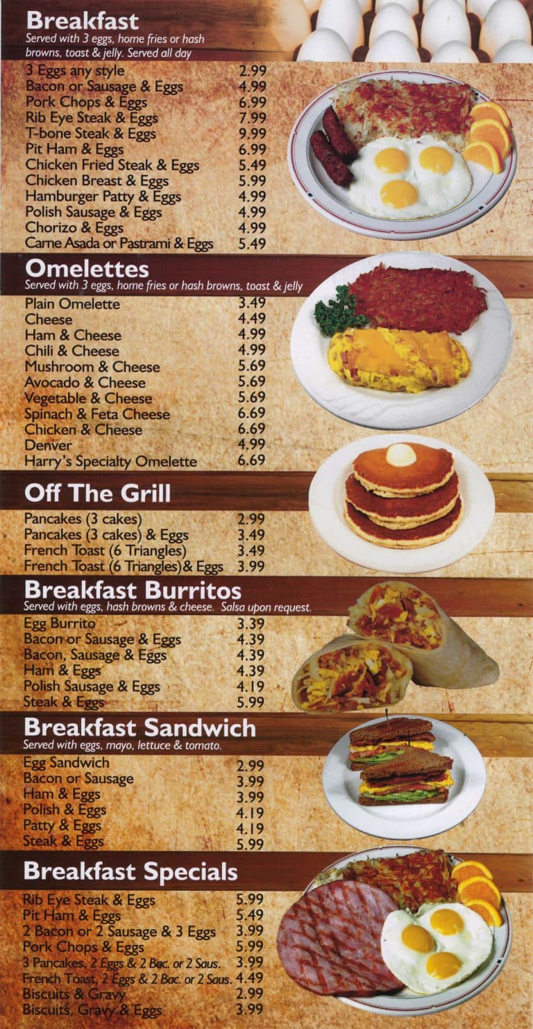 Menu Cafe Harrys Cafe Huntington Beach, CA